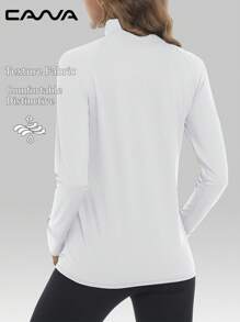 Cavva 女士 UPF 50+ 轻便夹克 防晒速干 弹力长袖开衫 纹理面料 修身剪裁 插肩袖 隐形拉链口袋 拇指孔袖口 夹克 户外徒步跑步瑜伽 - 白色 - 查看 3