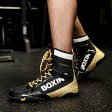 Men's Professional Boxing Competition & Training High-Top Shoes, Indoor Rubber Sole Wrestling Shoes