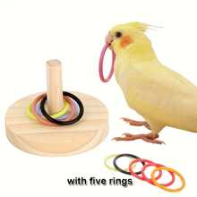 1pc Parrot Wooden Interactive Toy Set: Wooden Round Shape With 5 Interactive Rings, Suitable For Bird Intelligence, Chewing And Training Toys