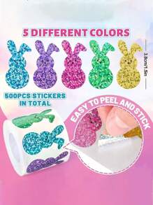 500 Pieces Easter Bunny Stickers - Colorful Laser Cut Bunny Stickers, 5 Glitter Colors, Self-Adhesive Closure Labels For Envelopes, Journals And Party Favors, Easter Supplies, School Supplies