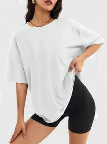[Spring/Summer] 3pcs Women's Casual Oversized Crewneck Short Sleeve Basic T-Shirts - Black - View 5