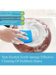 12/6/4pcs Non-Scratch Scrub Sponges,Sponges For Cleaning Kitchen,Bathroom, And Household, Non-Scratch Sponges Safe For Non-Stick Cookware,12 Scrubbing Sponges