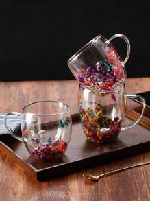 450ml/15.22oz 双层耐热玻璃杯，花瓣设计，适合咖啡、茶、奶茶，理想的节日/生日礼物 - 彩色 - 查看 4