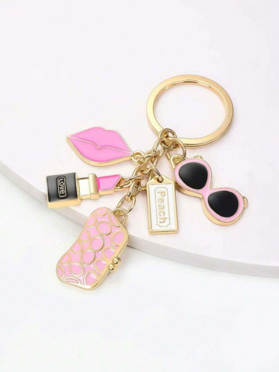 1pc Gold Lipstick Keychain, Suitable As A Gift