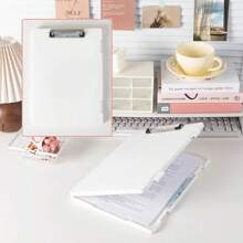 Caja de almacenamiento con abrazadera multifuncional, bloc de escritura, almacenamiento de escritura de gran capacidad, carpeta con abrazadera integrada para documentos - Azul - Ver 15