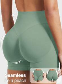 VVX 3PCS Women's Workout Shorts Seamless Scrunch Butt Lifting Yoga Gym Athletic High Waisted Tummy Control Shorts Sexy Booty Stretch Workout Exercise Hot Shorts, Gym Shorts, Running Shorts, Peach Lifting Hip Sports Shorts - 黑色/粉紅色/綠色 - 查看 3