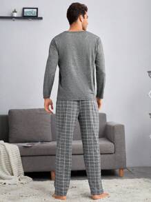 2pcs Men's Sleepwear Set, Crew Neck Top And Pants - Dark Grey - View 3