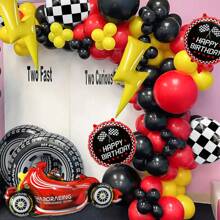 86pcs/Set Racing Car Theme Party Balloon Arch Kit, Red Yellow Black Balloons Arch Set, Sports Car Birthday Party Decor, Checkered Foil Balloons, Car Party Supplies