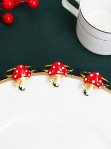 2-6 Pcs/Set Red Mushroom Pearl Napkin Rings, Elegant Metal Napkin Rings For Dining Table Decoration, Suitable For Valentine's Day, Thanksgiving, Christmas, Anniversary Dinner