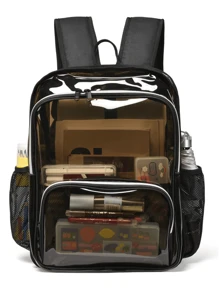 1 Piece Of Transparent PVC Backpack Clear Backpack For Stadium Events Clear Bookbag Clear Backpack Heavy Duty Heavy Duty Clear Backpack Clear Stadium Backpack Travel Gift Women's Fashion Backpack Classic Backpack, Waterproof Clear Backpack, Casual Style For Outdoor Sports Or Travel Convenience - Brown - View 2