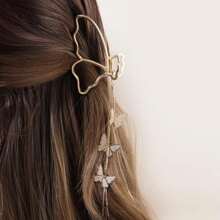 1pc Metal Butterfly Hollow Pendant Chain Tassel Claw Clip, Elegant Metal Butterfly Large Hair Claw Clip