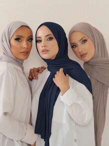 3 件套针织头巾套装，经典纯色丝质 170*60 厘米长围巾/即时头套/肩披组合，适合日常休闲穿着、外出和送礼