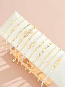 11 sztuk Modny i Elegancki Metalowy Wieloelementowy Sztuczny Perłowy Serca Motyl Nieskończoność 8 Kształt Bransoletka Rhinestone Zestaw, Spersonalizowana Delikatna Słodka Bransoletka Do Układania Dla Kobiet, Idealny Prezent Na Święta, Imprezę, Randki, Rocznicę, Przyjaciół i Rodzinę