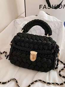 1 件手工钩编花卉条纹女士手提包，时尚休闲手提包，配有可拆卸链带，多功能大容量，适合日常使用和派对，送给朋友的礼物 - 彩色 - 查看 14