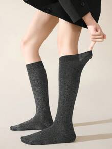 1 双女士过膝袜，多色闪亮金属线，舒适时尚大腿袜，适合春夏日常穿着