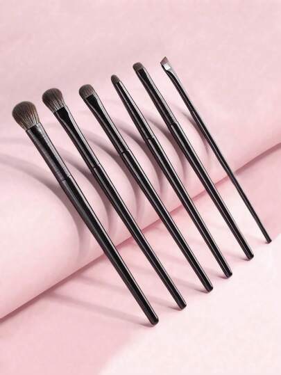 6 sztuk/zestaw pędzli do makijażu z miękkiego włosia, w tym pędzle do cieni do powiek, blendowania, korektora, płaskie, skośne, eyelinera - Makeup Cosmetic Tools