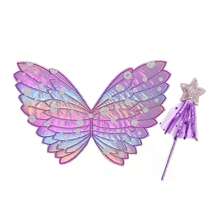 2 pièces Ensemble de costume ailes de papillon et baguette de fée, adapté pour les thèmes de fête d'anniversaire, représentations sur scène, cosplay, etc.