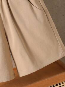 2 件装年轻男孩夏季马球领短袖衬衫和纯色休闲短裤套装 - 卡其色 - 查看 9