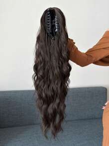 爪形马尾辫延长 黑色棕色 英寸长水波发耐热纤维合成马尾辫适合女性和女孩在派对上日常使用 - 黑棕色 - 查看 5