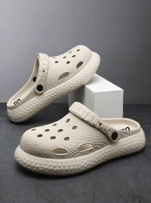 2025 New Customized Men's Laser Engraved Slippers, Fashion Adventurer, Jungle, Hip-Hop, Cyberpunk Style Closed Toe Slides, Outdoor Beach Travel Hiking Casual Hollow Sandals, Family Party Uneven Colored Design Men's Flip Flops - Khaki - View 2