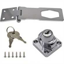 1 Set Of Heavy Duty Stainless Steel 2-In-1 Locks With Plates - Keyed Entry For Desks, File Cabinets, Closets | 90 Degree Buckle Lock With Keys Included - Ideal For Home, Office And Hotel Security