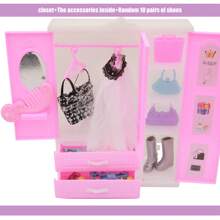 Set de muebles y accesorios de casa de muñecas que incluye ropa, bolsos y zapatos para jugar con muñecas