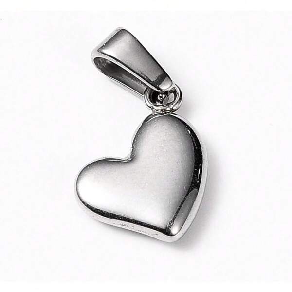 1pc Tarnish Resistant 304 Stainless Steel Charms Puffed Heart Stainless Steel Color For Girl DIY Necklace Bracelet Earring Jewelry Craft Making, 14x10x3mm Hole: 6x2.5mm