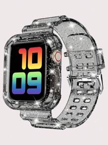 Pulseira transparente 2 em 1 com capa protetora compatível com Apple Watch 38/40/41/42/44/45 mm, pulseira de substituição protetora Jelly Sports compatível com Apple Watch 8/7/6/5/4/3/2/1/SE