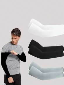 [3 Pairs Cooling Arm Sleeves] 3 Pairs Cooling Arm Sleeves, Arm Sleeves Breathable, Stretchable, Quick Drying For Sports & Daily Use, Ice Fabric, Elastic Fit, Sun Protection Accessory For Summer Activities, Cycling - Multicolor - View 5