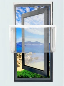 1 sztuka Czarna koronkowa zasłona okienna, biała krawędź, środek odstraszający komary na cztery pory roku, zasłona okienna odstraszająca komary do salonu i sypialni, samoprzylepna wielokrotnego użytku moskitiera, elegancki i prosty design, ściśle tkana, lekka i oddychająca zasłona okienna, wentylacja, zmywalna, ręcznie robiona dekoracja domu