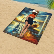 1 pièce Serviette de plage créative imprimée de football, serviette de plage à la mode adaptée à la piscine, aux vacances, à la plage, à la douche, serviette de plage multifonctionnelle, parfaite pour la plage d'été