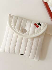 1pc Embroidered Pattern Sanitary Napkin Pouch, Portable And Lightweight Feminine Hygiene Pad Storage Bag, Cute Mini Carrying Bag With Easter Bunny Design, Quilted Cover Storage Pouch, Travel Space Saver Bag