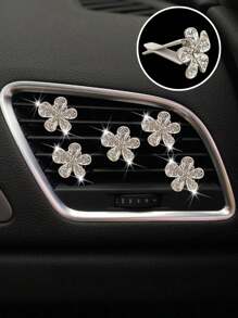 5pcs/Set Rhinestone Pentagonal Flower Car Air Vent Decor - Silver - View 6
