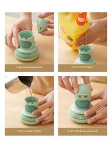 2件装新款锅刷厨房卡通按压式刷子自动加液锅具可爱清洁刷锅具清洁刷