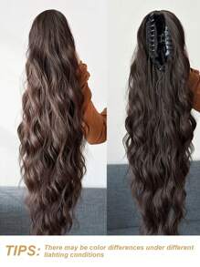 爪形马尾辫延长 黑色棕色 英寸长水波发耐热纤维合成马尾辫适合女性和女孩在派对上日常使用 - 黑棕色 - 查看 8