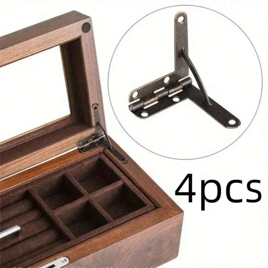 4pcs Folding Metal Mini Hidden Hinges, 7-Character Hinges Copper Lock Buckles For Jewelry Gift Box