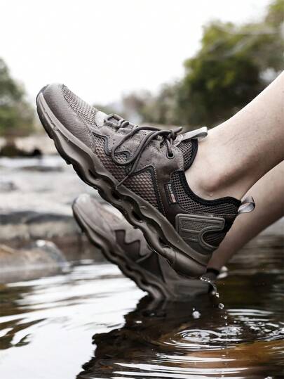 baasploa 1双男士Hollow River徒步鞋，大网眼透气耐用防滑，减震鞋底，优质休闲鞋，适合户外水上活动、徒步旅行和沙滩运动