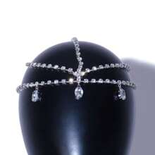 1 pièce Chaîne de tête multicouche style bohème avec strass, bijou de front en cristal goutte d'eau, accessoires de cheveux à gland avec cubic zirconia artificiel, nouveautés européennes et américaines, bijoux de tête, bijoux de cheveux