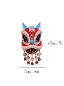 1pc Chinese Style National Awakened Lion Brooch, Suit/Sweater Decor Pin Accessory, Unisex - Brooch-lion Dance - View 5
