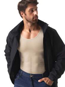 Men's Slimming Vest Tummy Control Shapewear Tank Top Chest Compression Shirt Body Shaper Gynecomastia Undershirts Belly Abdomen Underwear Gym Workout - Màu Khaki - Xem 9
