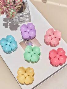 6pcs New Textured Floral Hair Clips, Claws, Around 4cm Multi-Color Flower Clips Suitable For Fine Hair, Medium Non-Slip Claw Rectangle Hair Accessories, Strong Styling Hold (Mixed Colors)