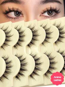 Asiteo Asiteo 5 Pairs Of Doll Style Natural False Eyelashes - Transparent Stem Manga Eyelashes, Comic Fairy Design, Perfect For Role-Playing - Reusable
