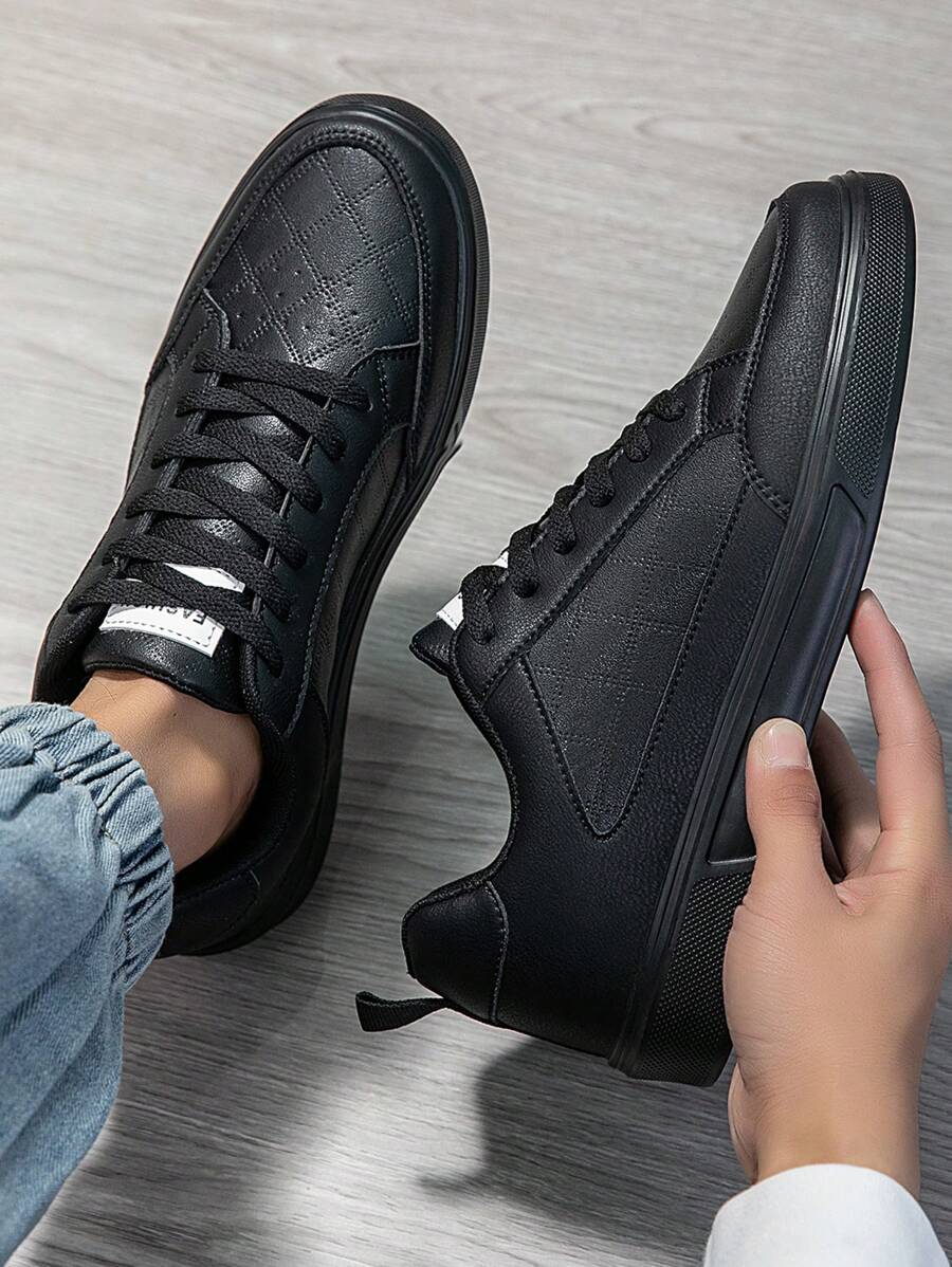 男士运动鞋，时尚休闲系带滑板鞋，个性化街头风格运动鞋 - 黑色 - 查看 1