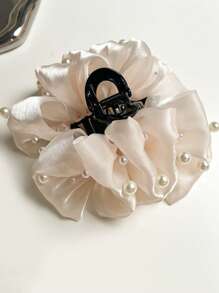 1 pièce Pince à cheveux élégante, luxueuse et de conception minimaliste avec maille et décoration de faux perles, convenant pour le port par les femmes lors de soirées
