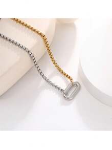 Collar de cadena con perlas de acero inoxidable, resistente al agua y antidesteñible, con diseño geométrico en oro y plata, adecuado para el uso diario de las mujeres