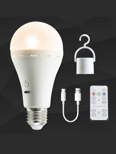 1 pièce Ampoule LED rechargeable par USB, port de charge de type C, ampoule LED portable pour l'extérieur, convient pour les étals extérieurs, les marchés de nuit, le camping, la pêche. Multifonction, détachable, appareil d'urgence en cas de panne de courant, variable, grande capacité de batterie, 3 couleurs d'éclairage (2200 mAh), RVB (2000 mAh), 100H d'autonomie, ampoule lumineuse, protection contre la charge, éclairage uniforme, large zone d'éclairage