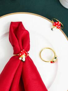 2-6 Pcs/Set Red Mushroom Pearl Napkin Rings, Elegant Metal Napkin Rings For Dining Table Decoration, Suitable For Valentine's Day, Thanksgiving, Christmas, Anniversary Dinner