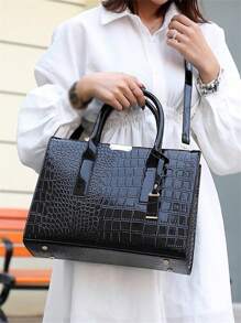 Bolso de mano tipo tote con estampado de cocodrilo falso, bolso de hombro de gran capacidad, bolso bandolera, bolso tipo tote con patrón de cocodrilo simple, bolso de hombro de piel sintética, bolso clásico de mujer, bolso de mujer para trabajo y casual, ideal para vuelta al cole, universidad, instituto, trabajo, empresas, ir y venir, bolso grande tipo tote, mejores ideas para el otoño, bolsos de trabajo llamativos para mujeres, mejor regalo del día de la madre