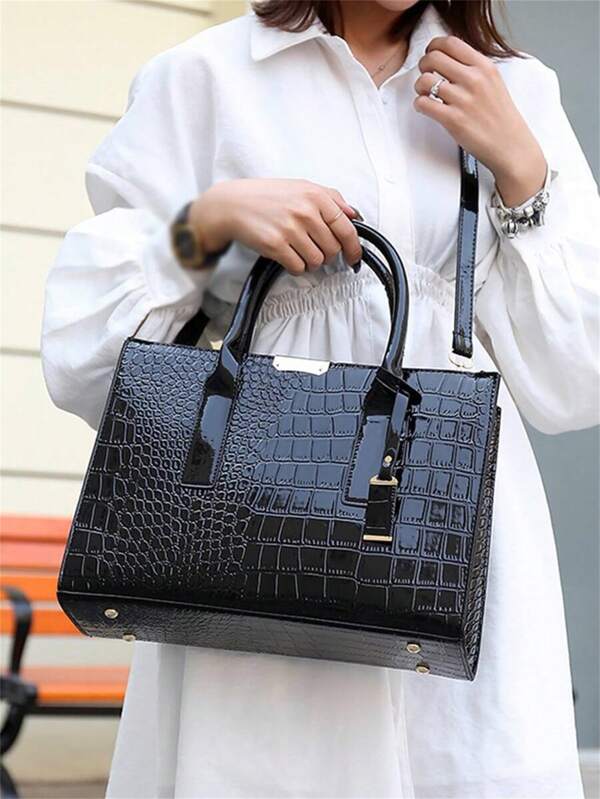 Bolsa Tote Mulheres Estampada Falso Crocodilo, Bolsa de Ombro de Grande Capacidade, Bolsa Transversal, Bolsa Tote Padrão Crocodilo Simples, Bolsa de Ombro Couro Sintético, Bolsa Clássica Mulheres, Bolsa Casual Business para Mulheres Iniciantes & Executivas, Perfeita para Volta às Aulas, Faculdade, Ensino Médio, Trabalho, Negócios, Transporte, Bolsa Tote Grande, Melhores Ideias de Inspiração de Outono, Bolsas de Trabalho Atraentes para Mulheres, Melhores Presentes Dia das Mães