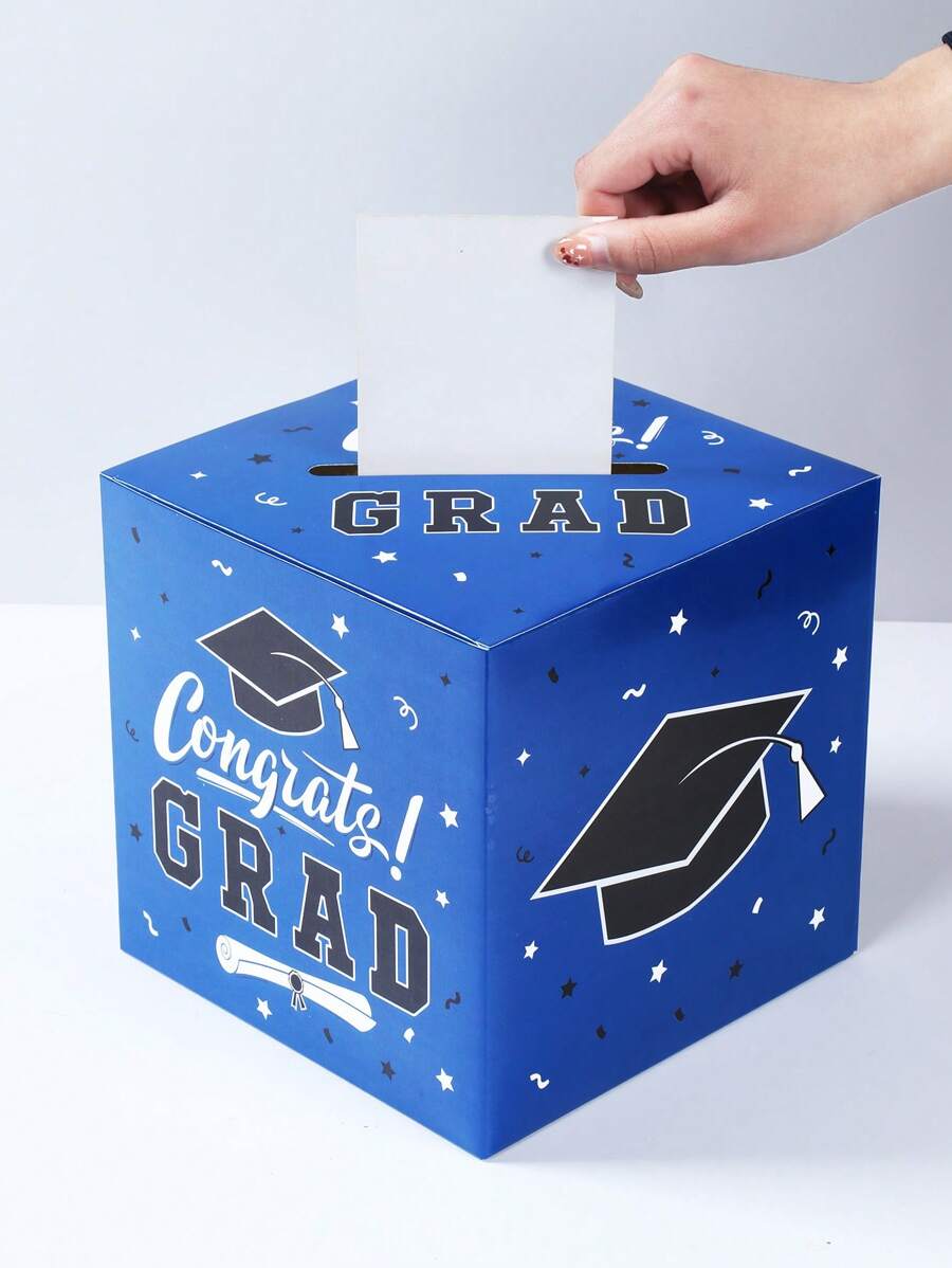 1pc Graduation Paper Card Box, Blue Graduation Theme Voting Box, Graduation Decision Collection Box, Graduation Party Decorations, Graduation Party Game Props, Prom King And Queen Voting Box, Graduation Souvenirs
